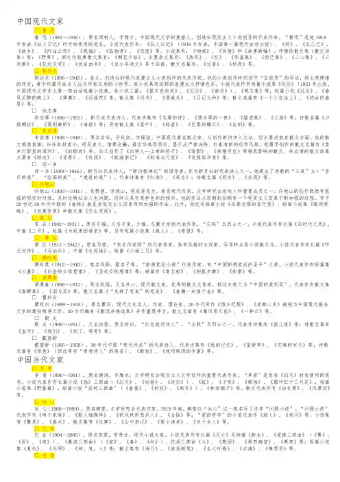 中国现当代文学作家大全