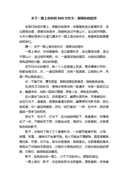 关于一路上有你的600字作文：谢谢你的陪伴