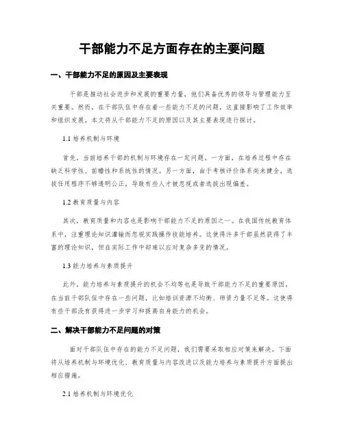 干部能力不足方面存在的主要问题