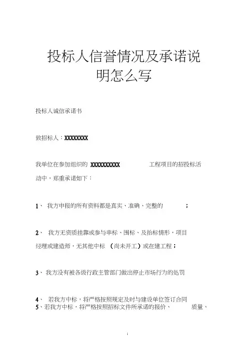 投标人信誉情况及承诺说明怎么写