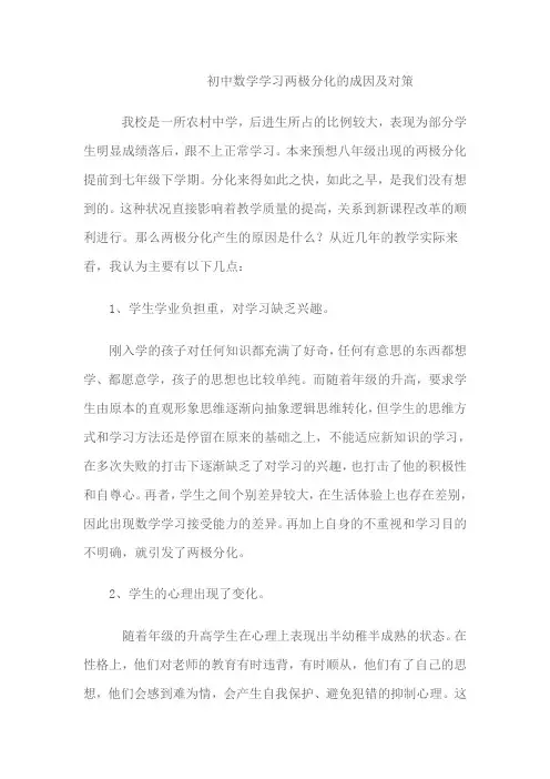 初中数学学习两极分化的成因及对策