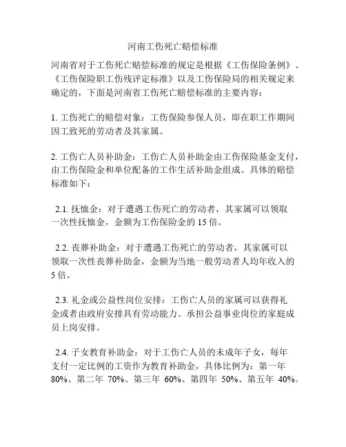 河南工伤死亡赔偿标准