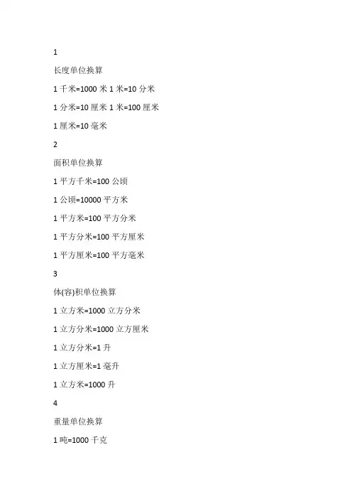 小学数学单位换算大全