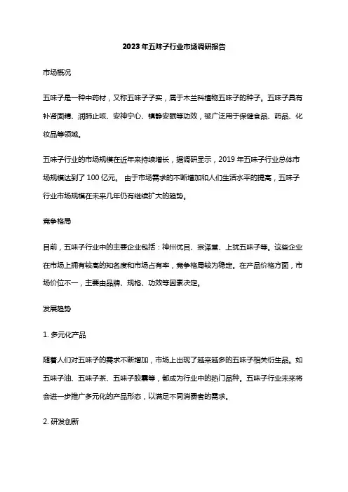 2023年五味子行业市场调研报告