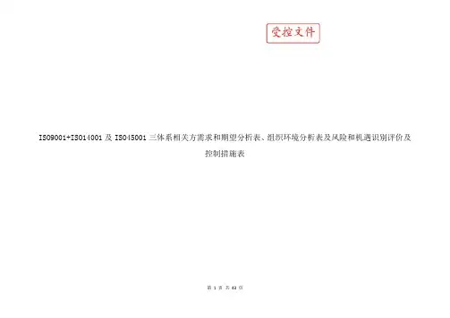 ISO9001ISO14001及ISO45001三体系相关方需求和期望分析表组织环境分析表及风险和机遇识别评价及控制措施表