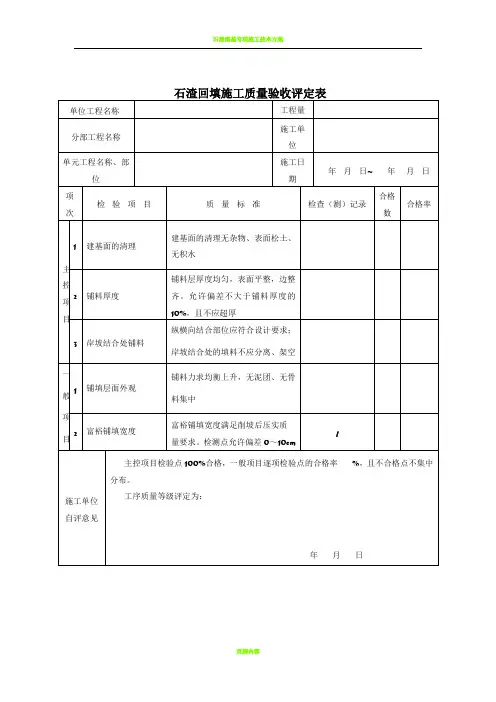 石渣回填施工质量验收评定表