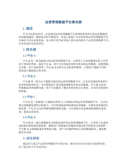 运营管理数据平台排名榜