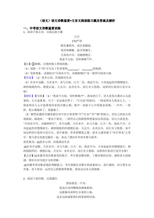 (语文)语文诗歌鉴赏+文言文阅读练习题及答案及解析 (3)