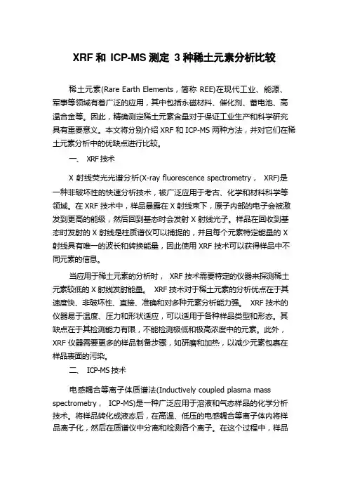 XRF和ICP-MS测定3种稀土元素分析比较