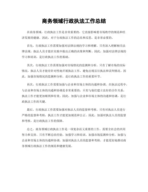 商务领域行政执法工作总结