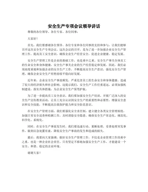 安全生产专项会议领导讲话