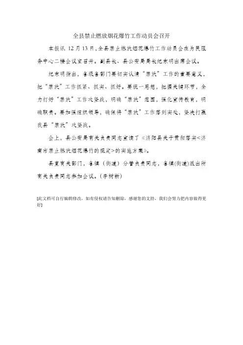 禁止燃放烟花爆竹的新闻稿