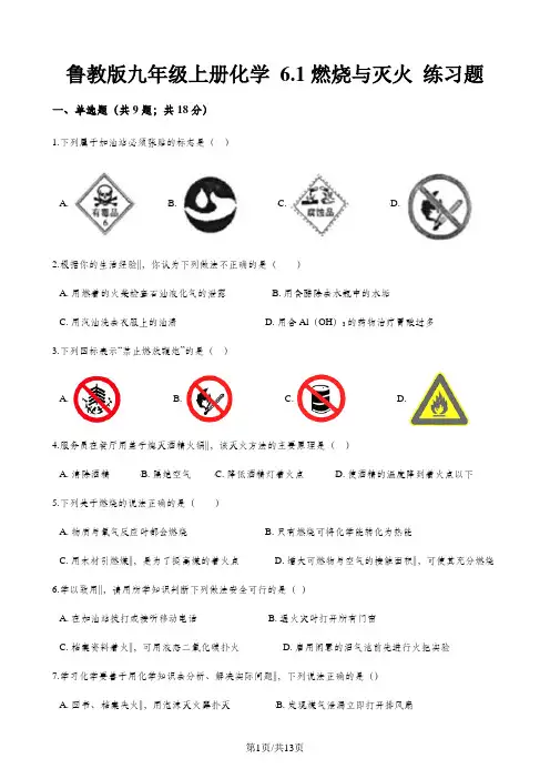 鲁教版九年级上册化学 6.1燃烧与灭火 练习题