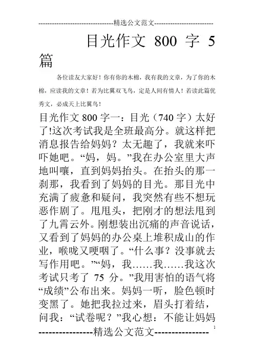 目光作文800字5篇