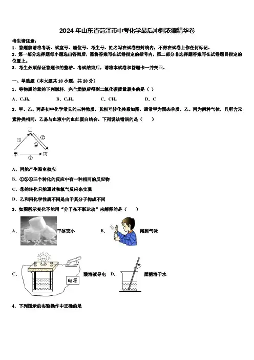 2024年山东省菏泽市中考化学最后冲刺浓缩精华卷含解析