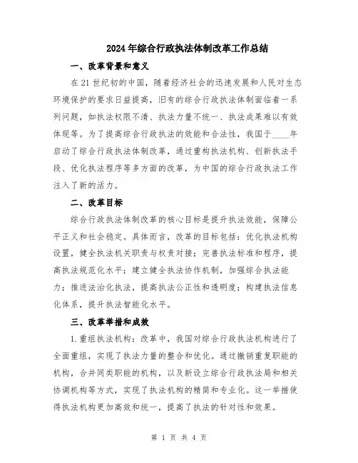 2024年综合行政执法体制改革工作总结