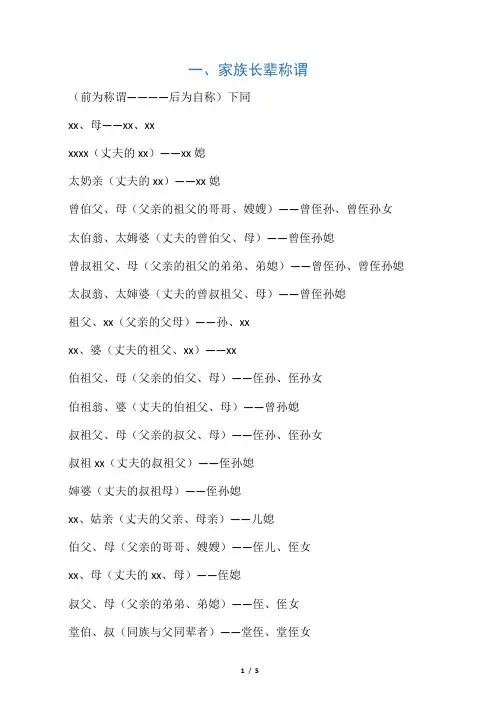 家庭成员称呼