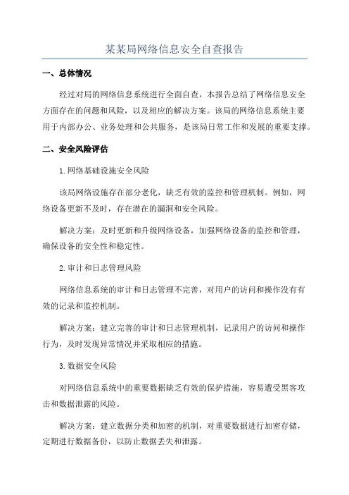 某某局网络信息安全自查报告