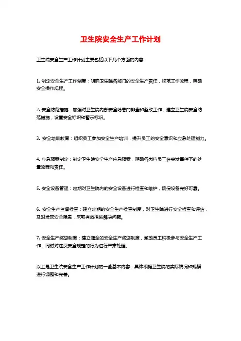 卫生院安全生产工作计划 (2)