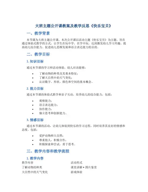大班主题公开课教案及教学反思《快乐宝贝》