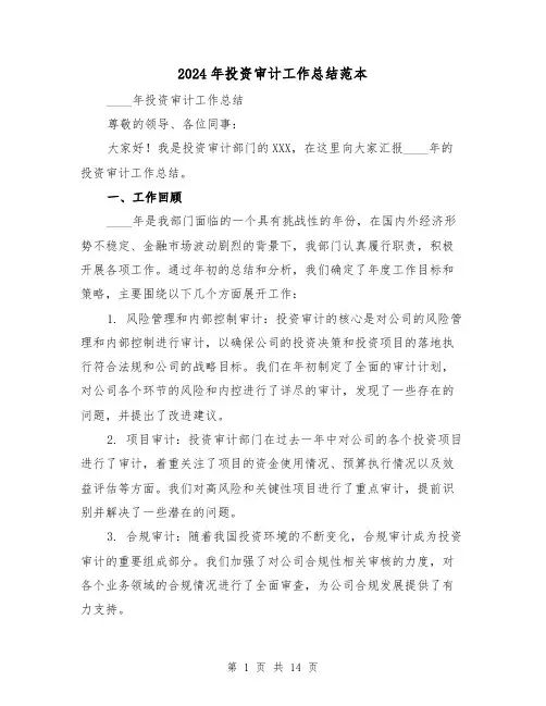 2024年投资审计工作总结范本（2篇）