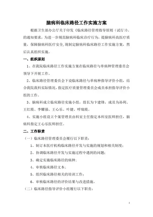 脑病科临床路径实施方案文档
