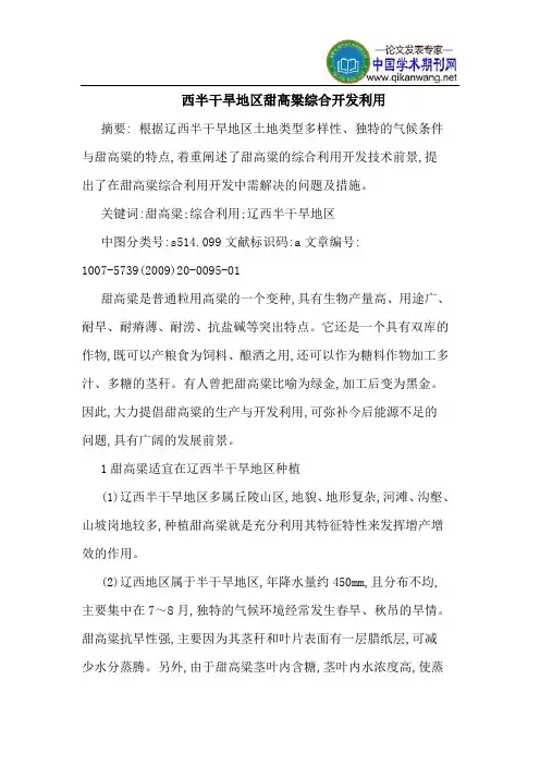 西半干旱地区甜高粱综合开发利用