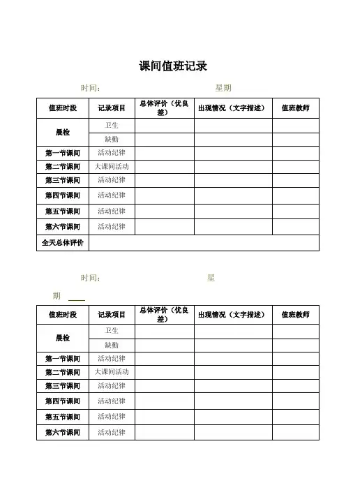 课间教师值班记录表