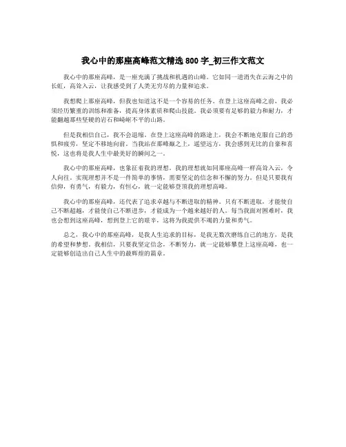 我心中的那座高峰范文精选800字_初三作文范文