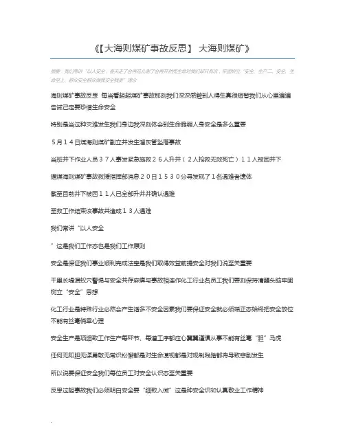 【大海则煤矿事故反思】 大海则煤矿