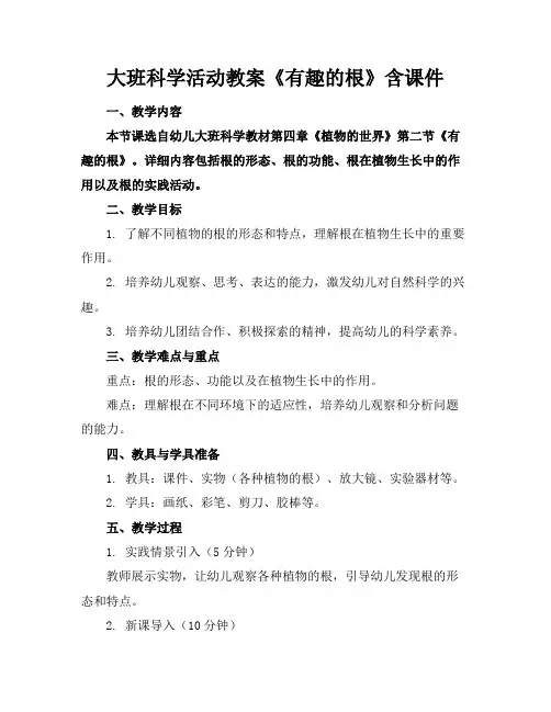 大班科学活动教案《有趣的根》含课件