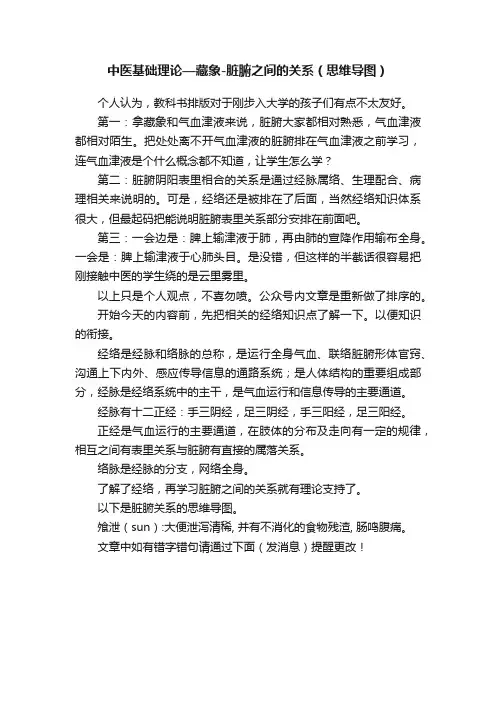 中医基础理论—藏象-脏腑之间的关系（思维导图）