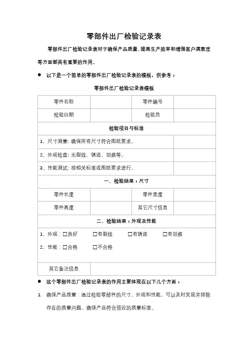 零部件出厂检验记录表