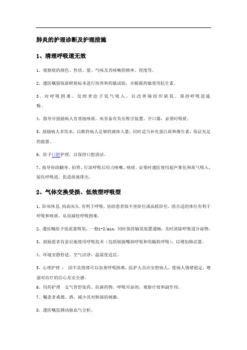 肺炎护理诊断及措施