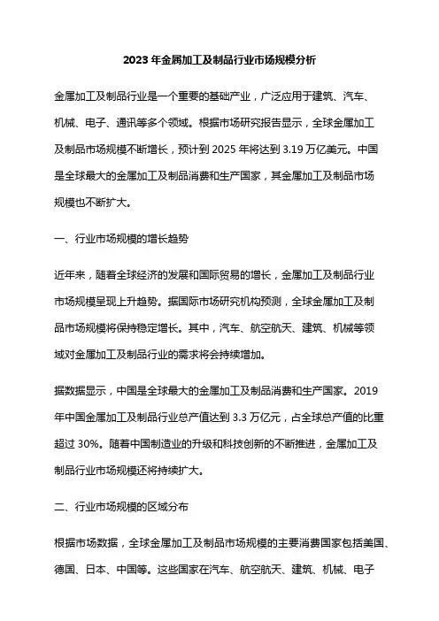 2023年金属加工及制品行业市场规模分析