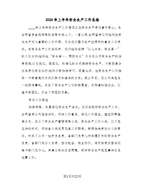 2024年上半年安全生产工作总结（6篇）