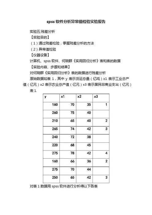 spss软件分析异常值检验实验报告
