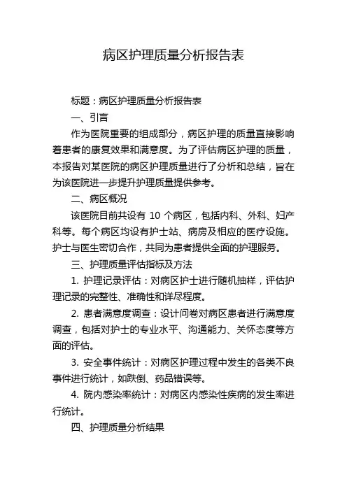 病区护理质量分析报告表