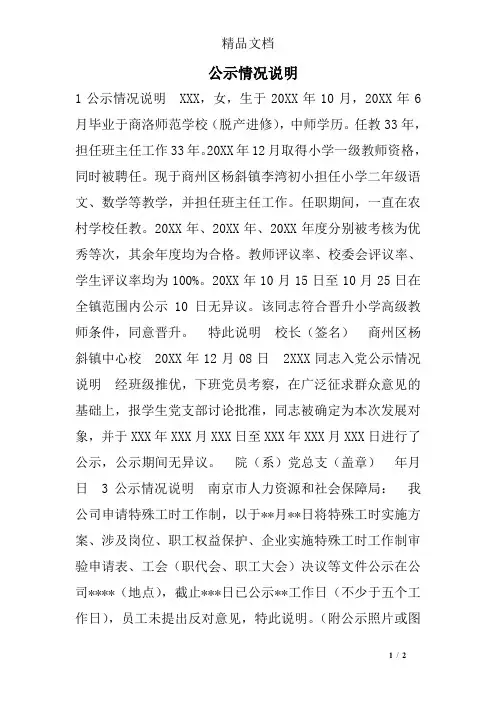 公示情况说明