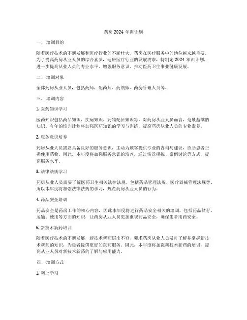 药房2024年训计划