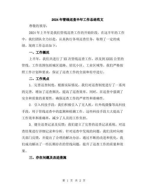 2024年管线巡查半年工作总结范文