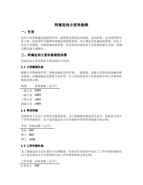 河南定向士官补助表