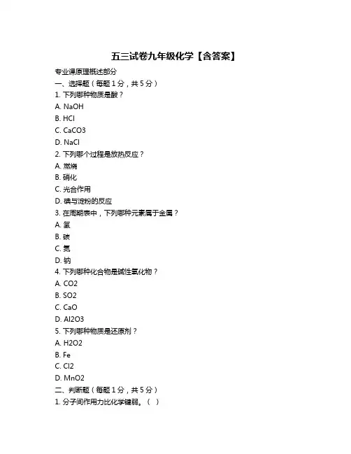 五三试卷九年级化学【含答案】