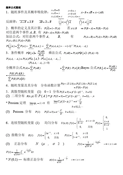 (完整版),概率论公式总结,推荐文档