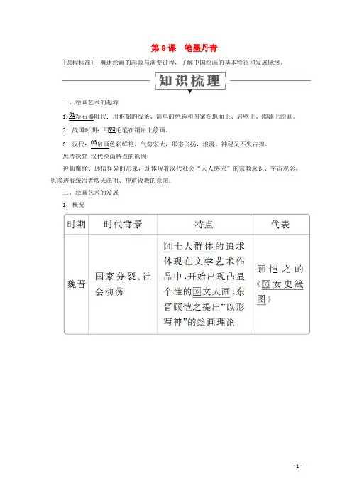 高中历史第二单元中国古代文艺长廊第8课笔墨丹青教学案岳麓版必修3