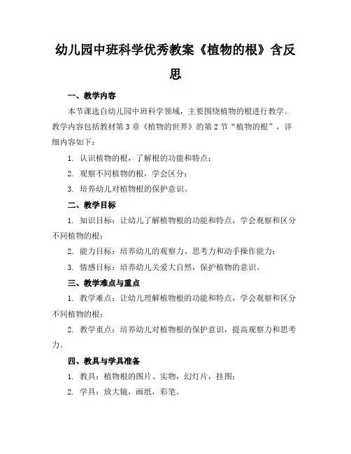 幼儿园中班科学优秀教案《植物的根》含反思