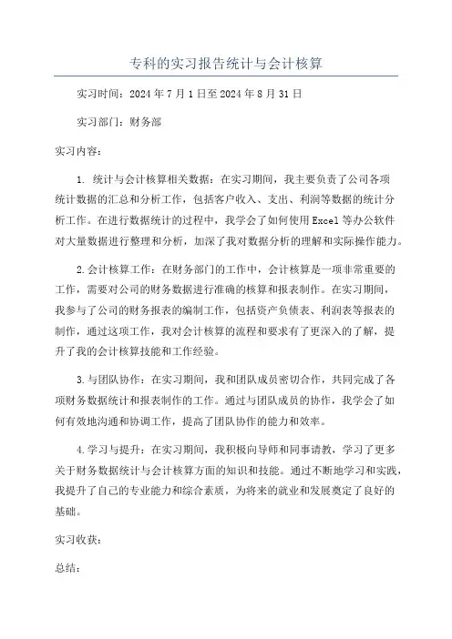 专科的实习报告统计与会计核算