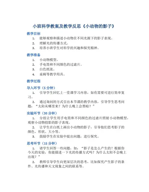 小班科学教案及教学反思《小动物的影子》