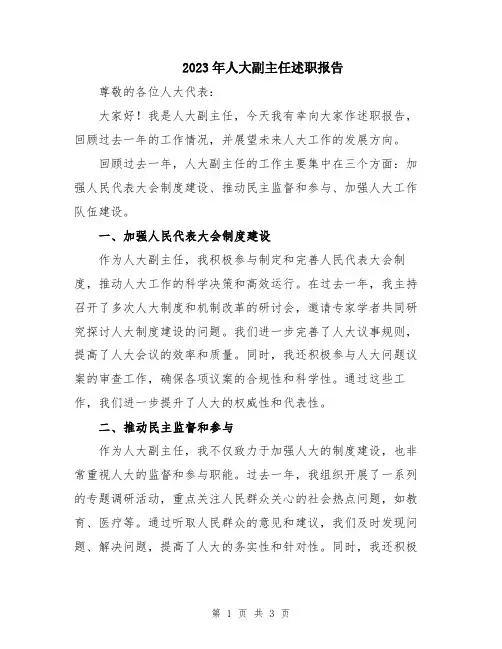 2023年人大副主任述职报告