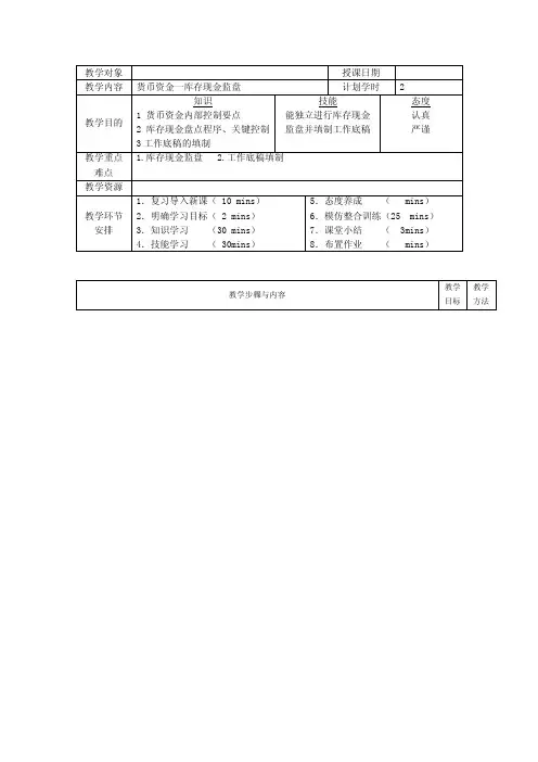 项目八货币资金审计《审计实务》教案